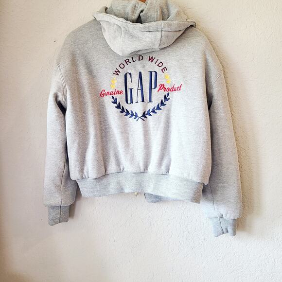 Gap Jacket Womens Medium Reversible Hooded Full Zip Quilted Bomber Green Gray‎ - Picture 4 of 10